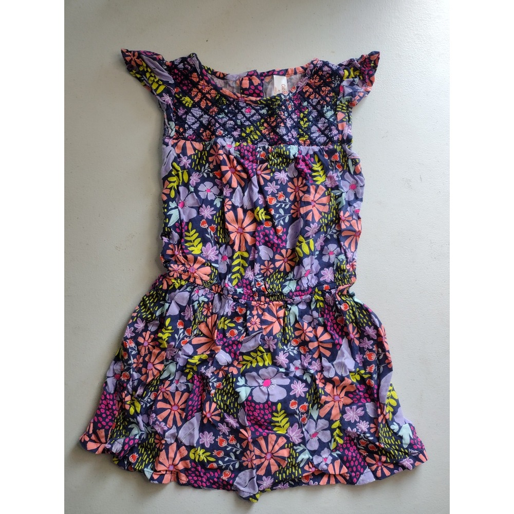 Cat & Jack Girls Floral Dress Navy Blue Pink Purple XS 4/5 Flutter Sleeve